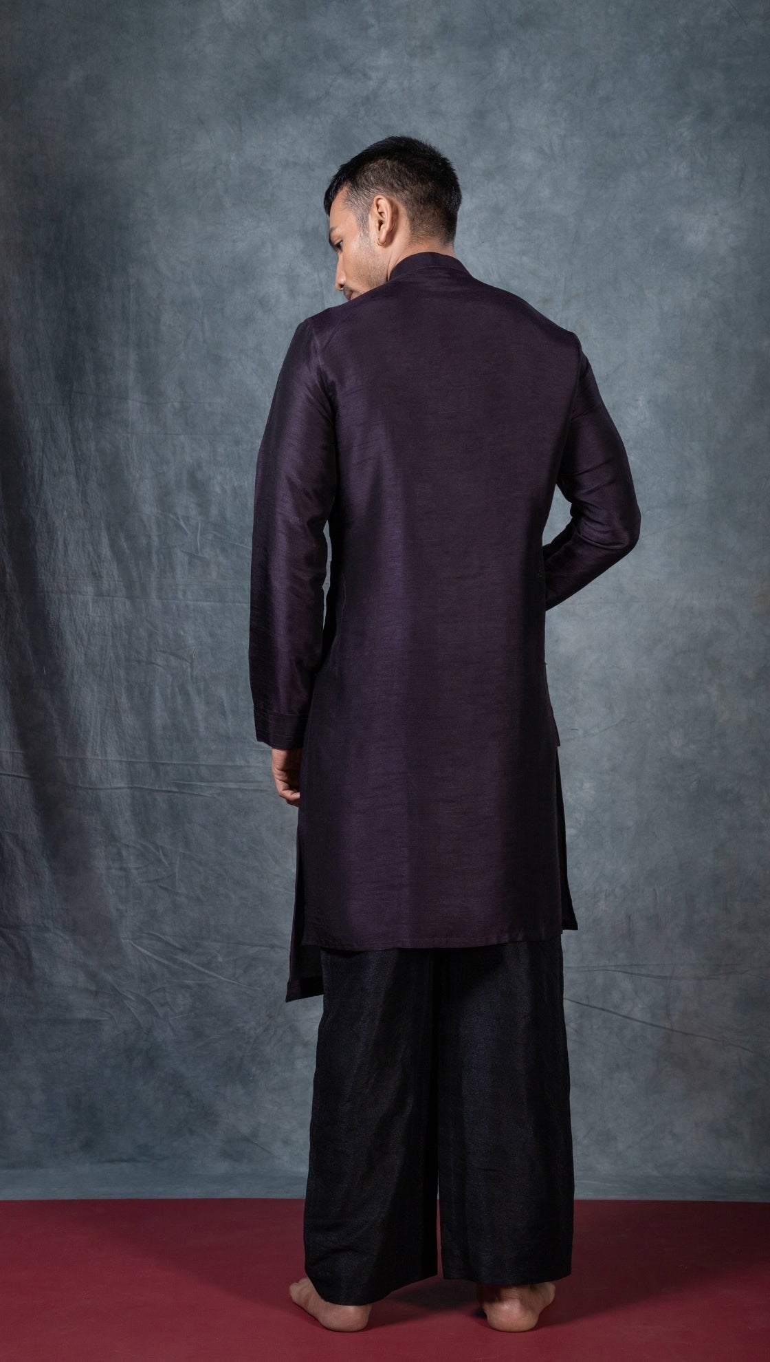 Dark purple pleated layered kurta