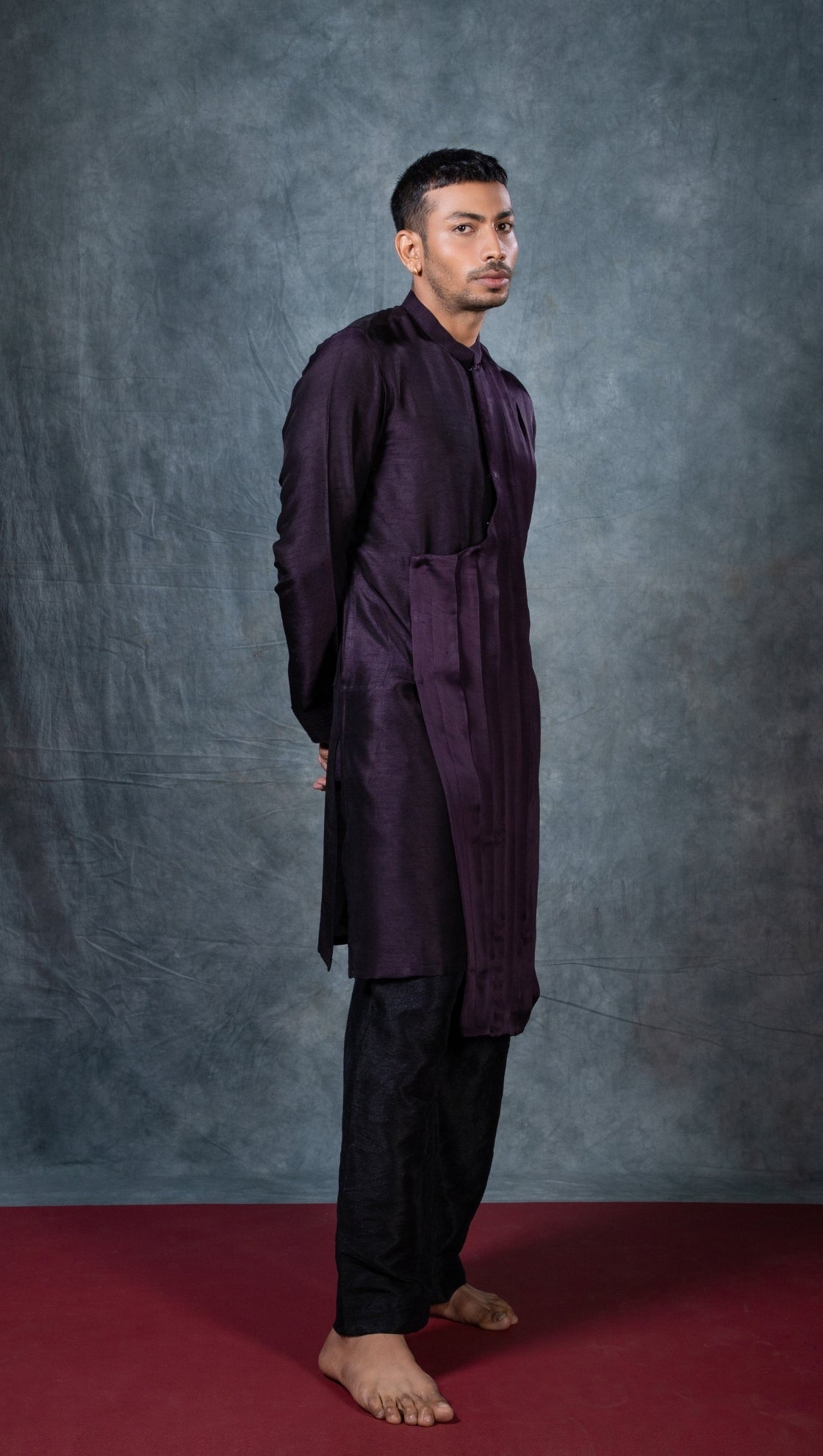 Dark purple pleated layered kurta