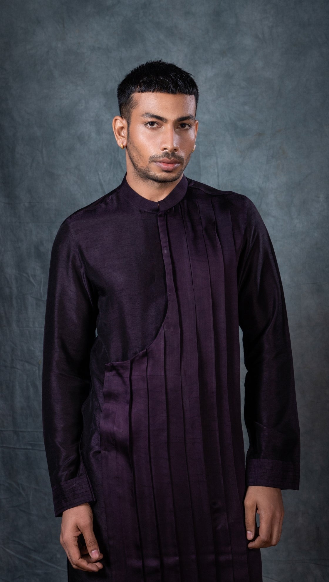Dark purple pleated layered kurta