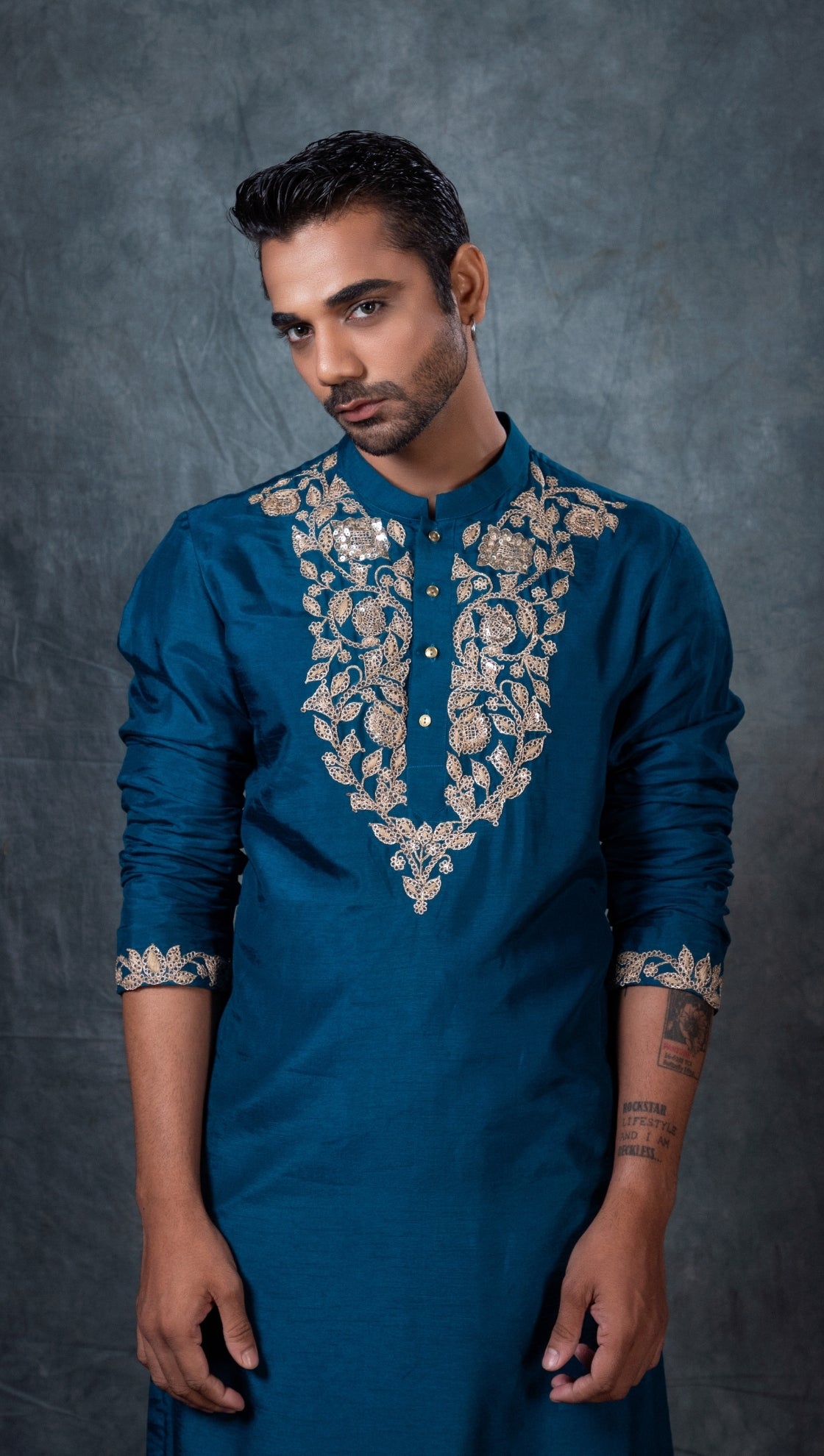 Turquoise Blue Silk Kurta