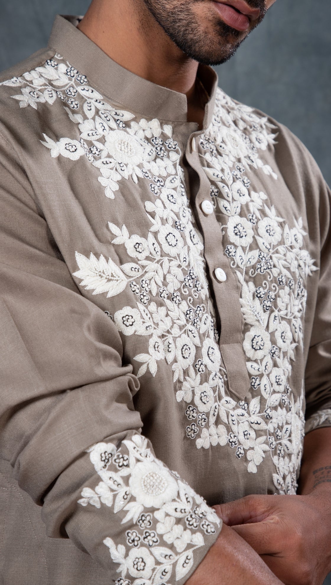 Linen Embroidered Kurta