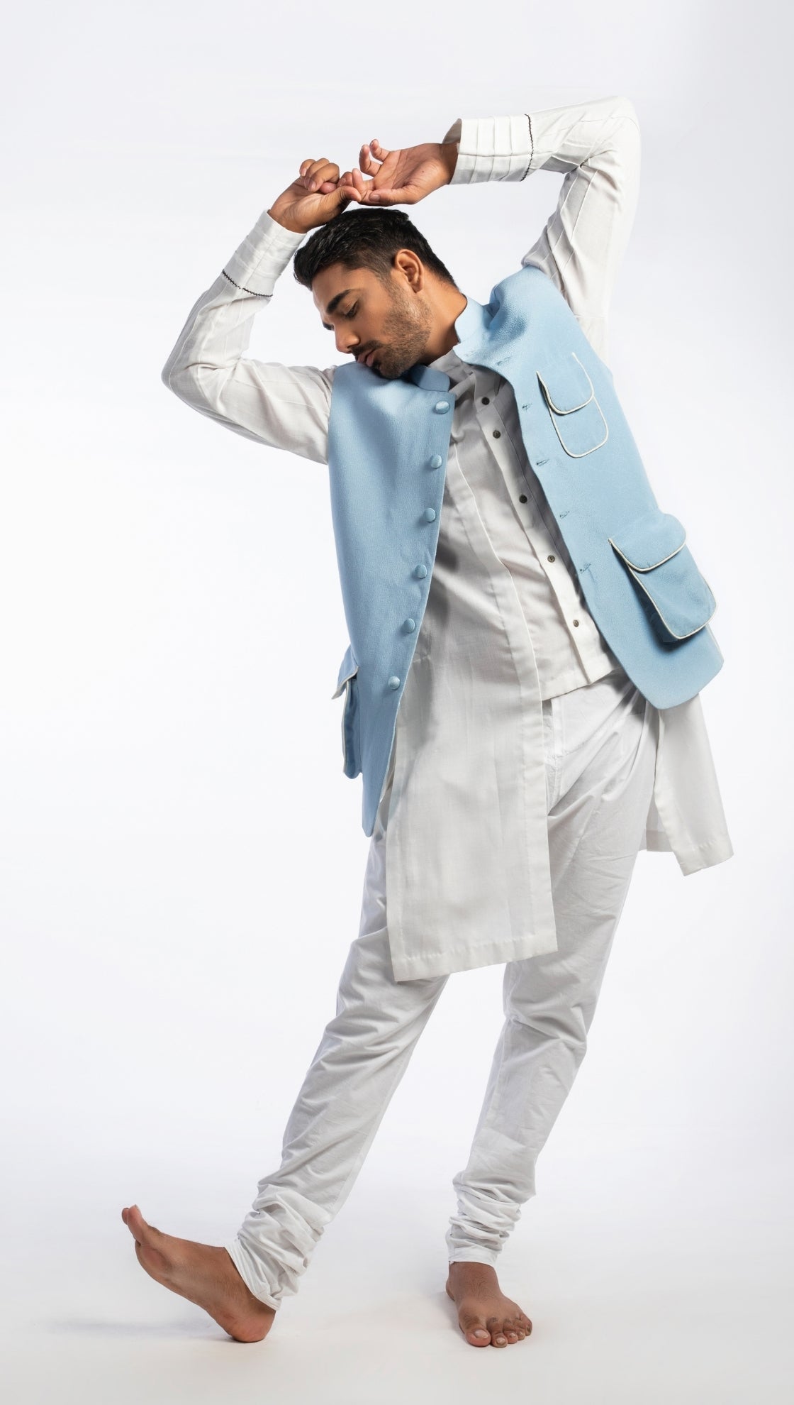 Sky blue box pocket bundi