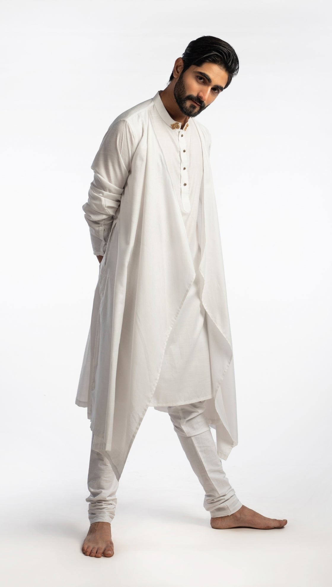 White Over Layered Drape Kurta