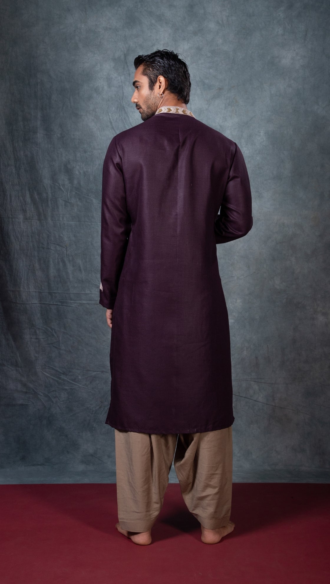 Dark Purple Lotus Embroidered Kurta