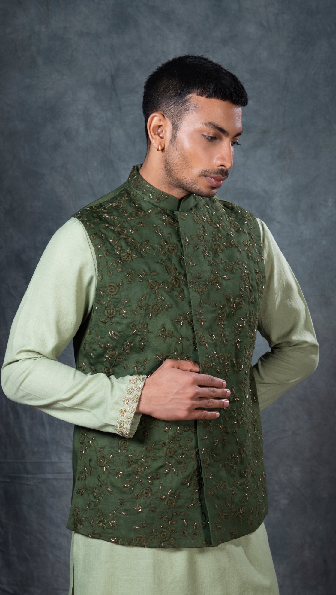 Moghul Green Thread Embroidered Bundi