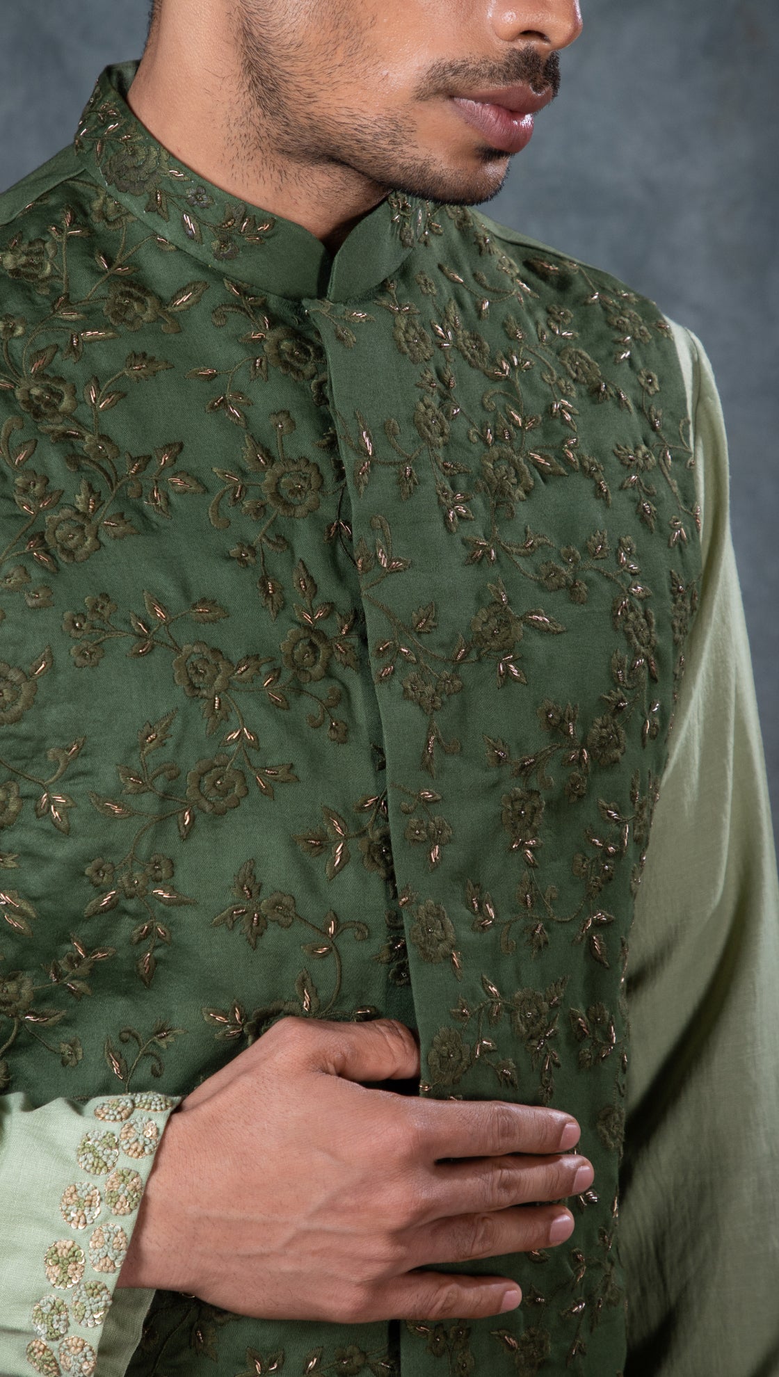 Moghul Green Thread Embroidered Bundi