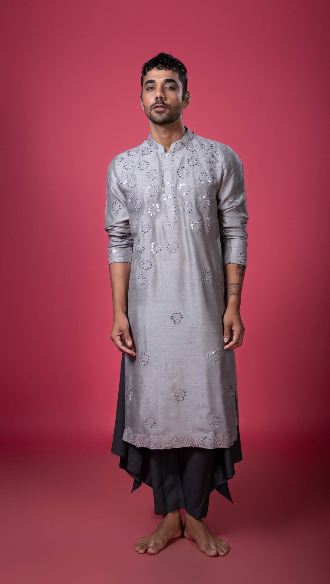 Grey Silk Mirror Kurta