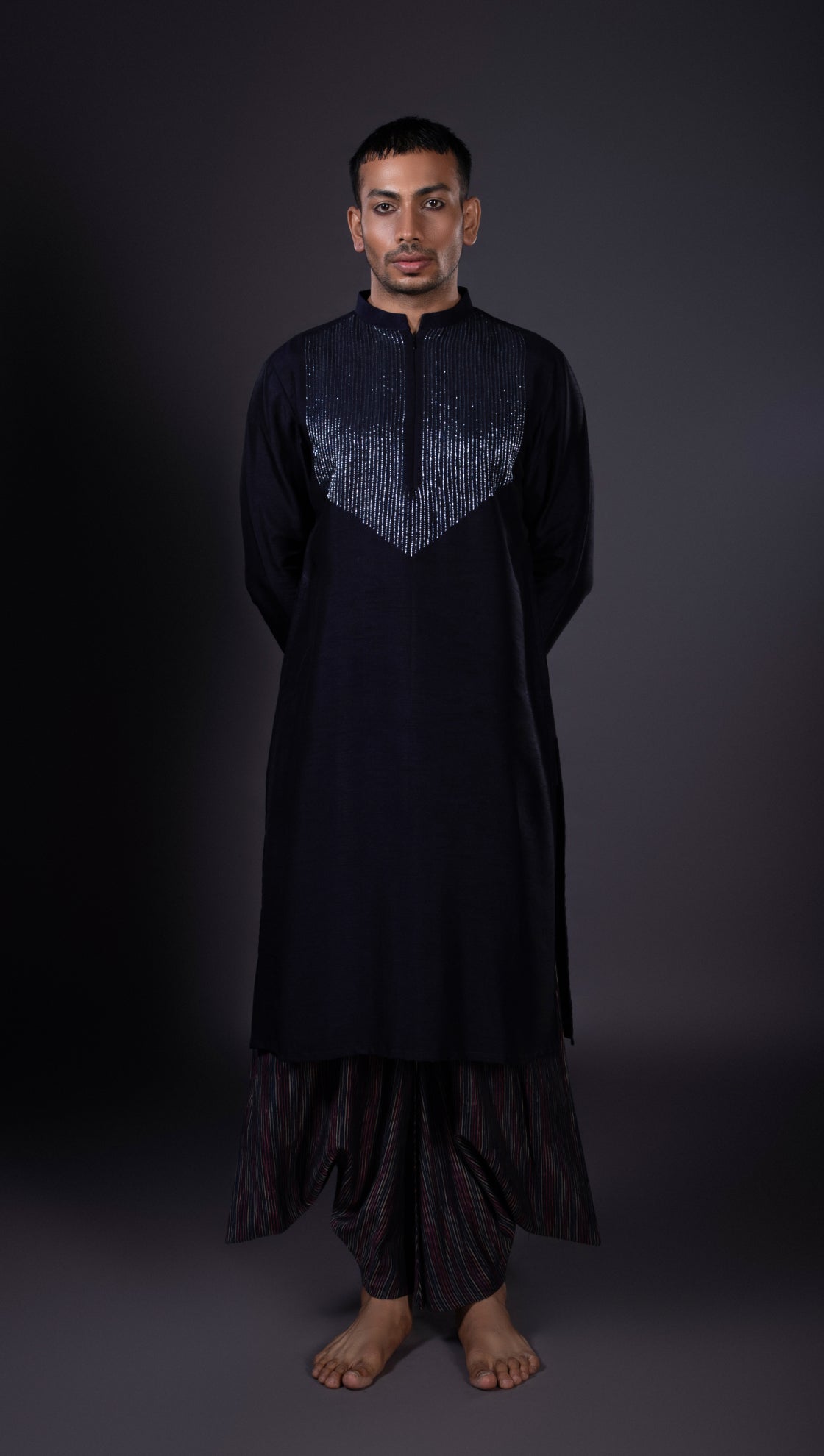 Midnight Blue Katdana Neckline Kurta