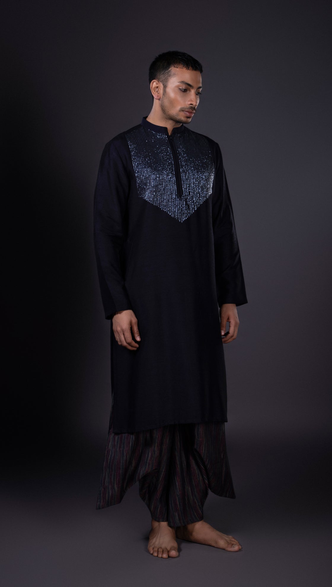 Midnight Blue Katdana Neckline Kurta