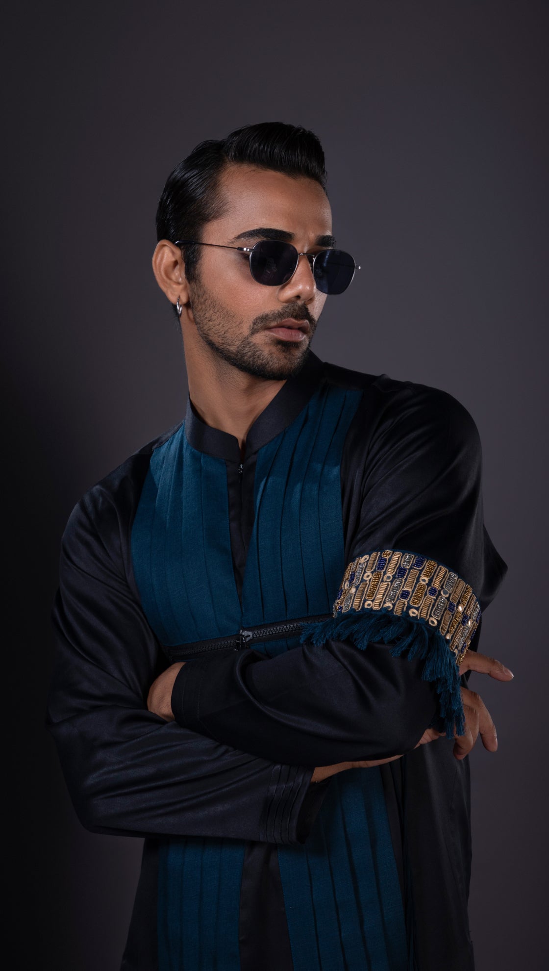 Midnight Blue Katdana Neckline Kurta