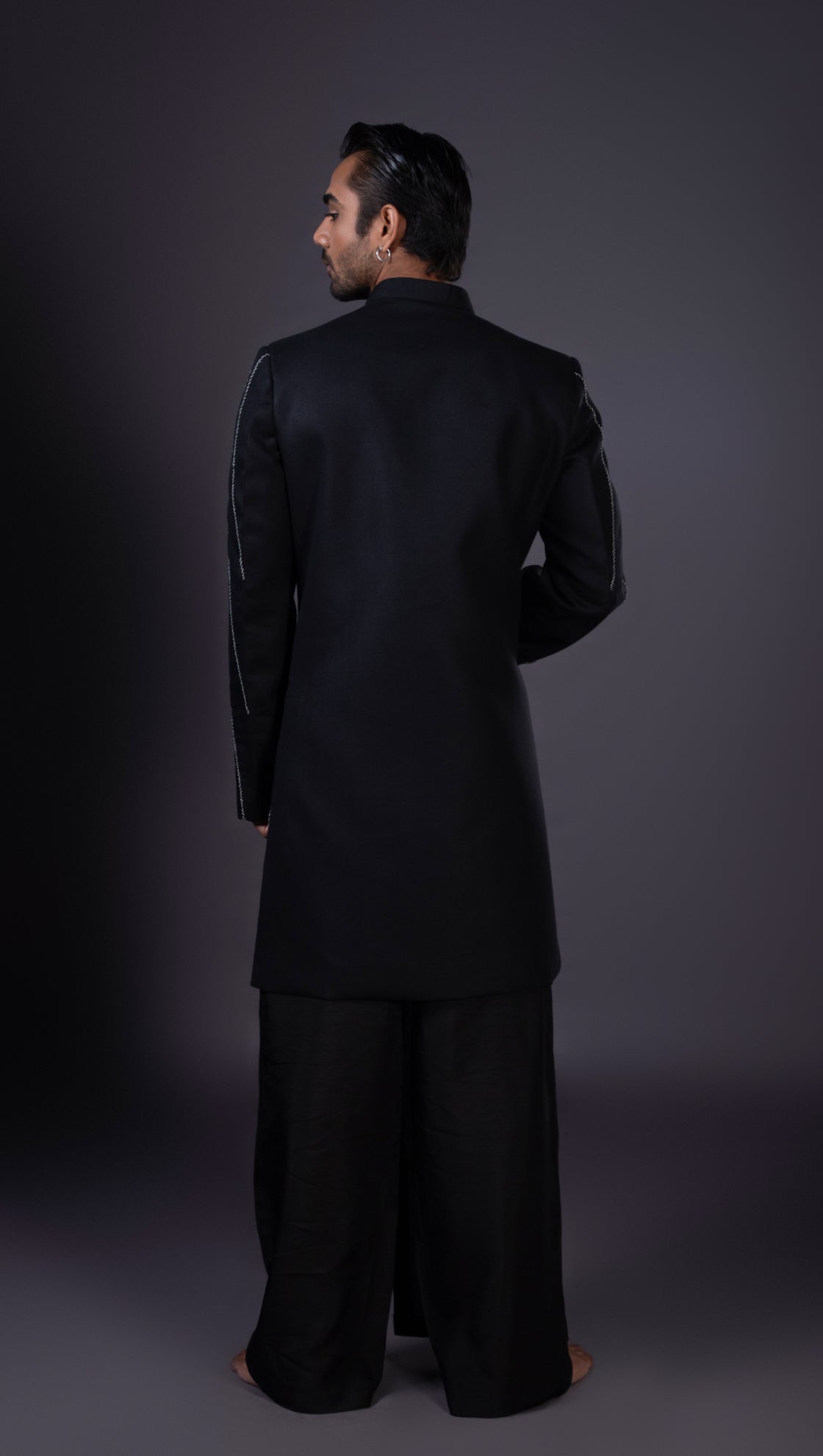 Black Coded Paneled Achkan