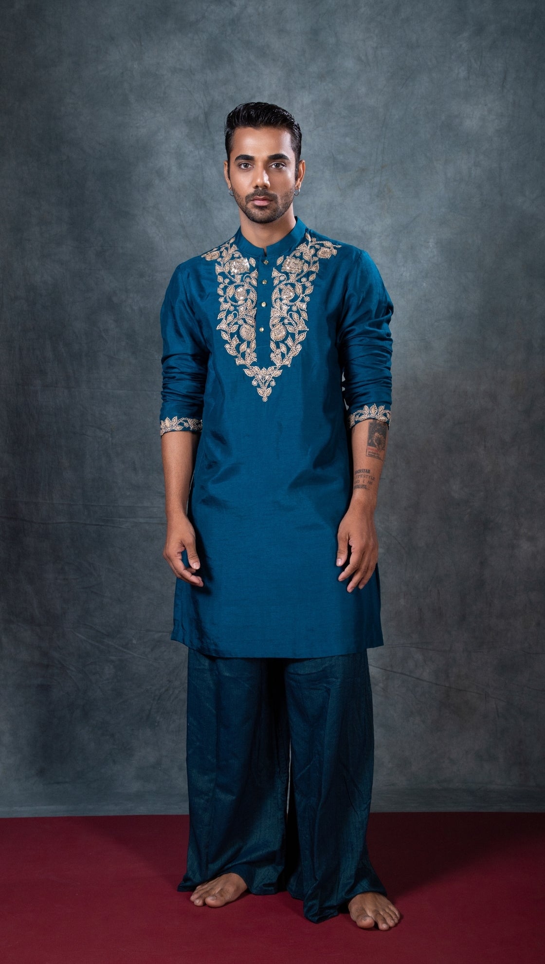 Turquoise Blue Silk Kurta