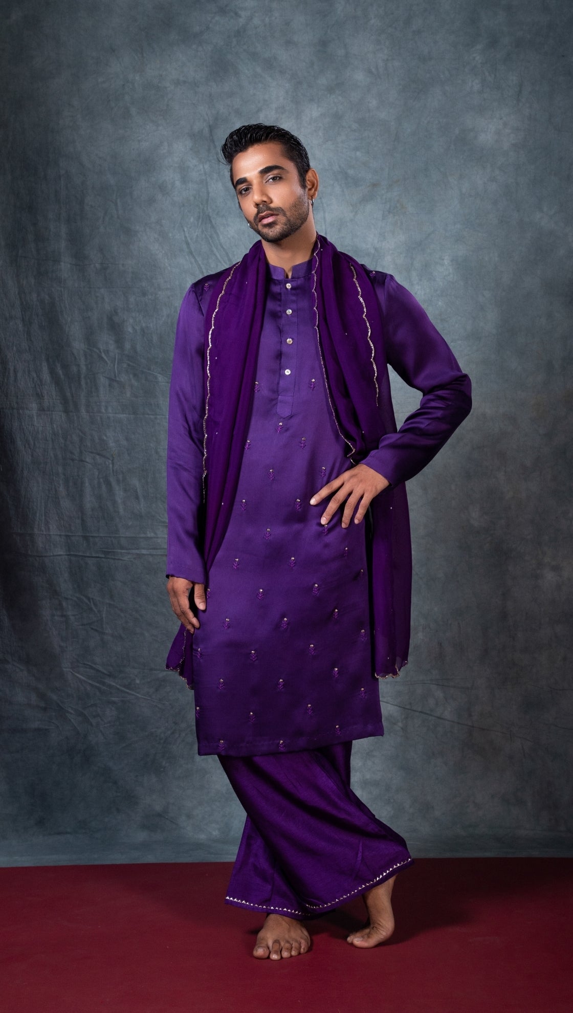 Purple Embroidered Kurta