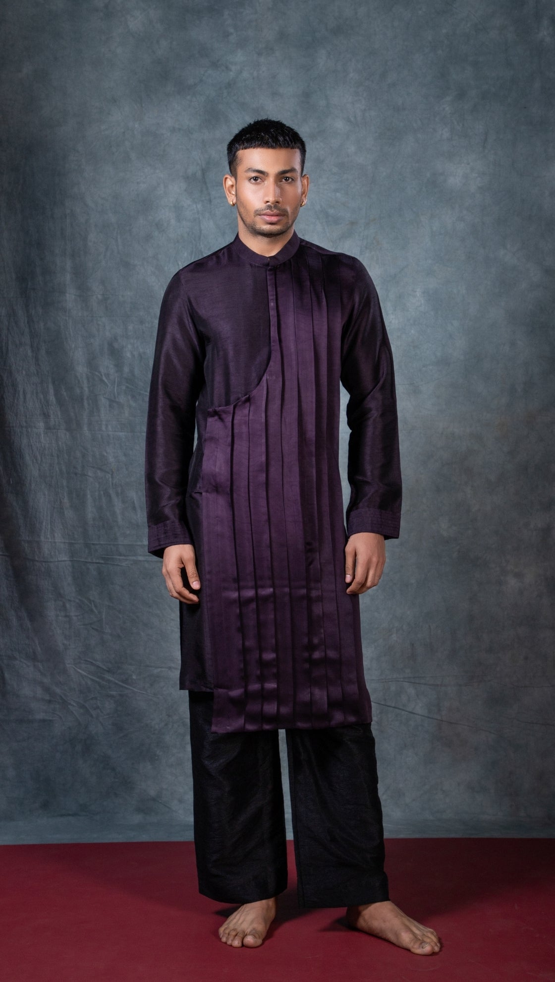 Dark purple pleated layered kurta